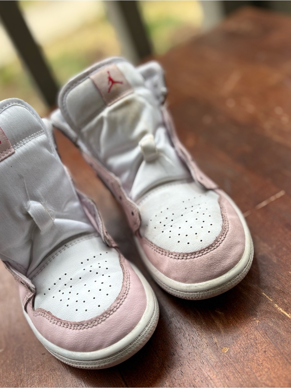 Jordan Kids White and Light Pink High-Top Sneakers